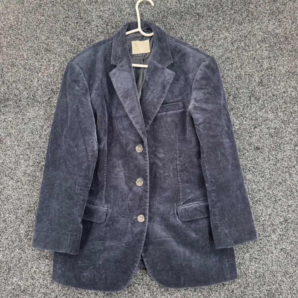 Everlane Navy Blue Corduroy Blazer Jacket Women 12 Stretch Cotton 3-Button Coat